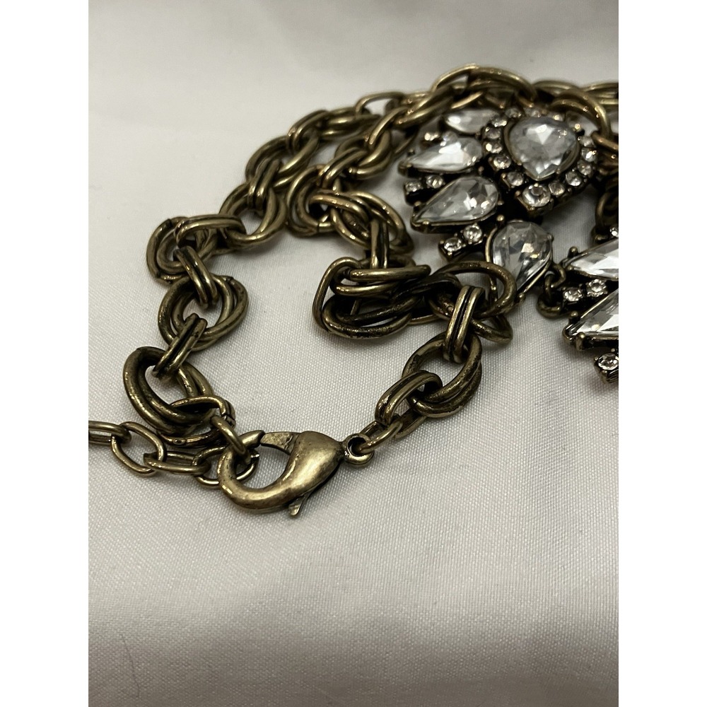 Teardrop Rhinestone Crystal Statement Necklace Antiqued Gold Tone Hollywood Glam - Picture 9 of 9